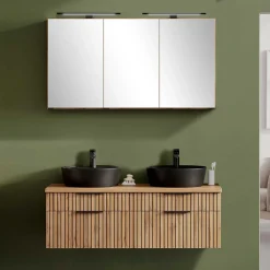 Wohnen Glasmöbel|Badezimmer Komplett*Design Doppel-Waschtisch & Spiegelschrank - Crystoga (zweiteilig)