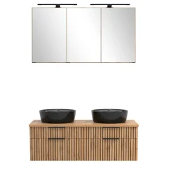 Wohnen Glasmöbel|Badezimmer Komplett*Design Doppel-Waschtisch & Spiegelschrank - Crystoga (zweiteilig)