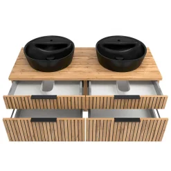 Wohnen Glasmöbel|Badezimmer Komplett*Design Doppel-Waschtisch & Spiegelschrank - Crystoga (zweiteilig)