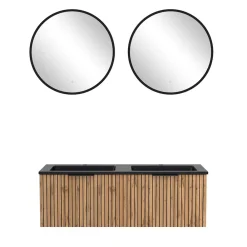 Wohnen Glasmöbel|Badezimmer Komplett*Design Doppelwaschtisch mit Lichtspiegeln - Crystoga (dreiteilig)