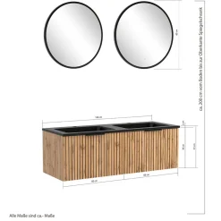 Wohnen Glasmöbel|Badezimmer Komplett*Design Doppelwaschtisch mit Lichtspiegeln - Crystoga (dreiteilig)