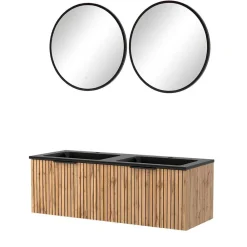 Wohnen Glasmöbel|Badezimmer Komplett*Design Doppelwaschtisch mit Lichtspiegeln - Crystoga (dreiteilig)