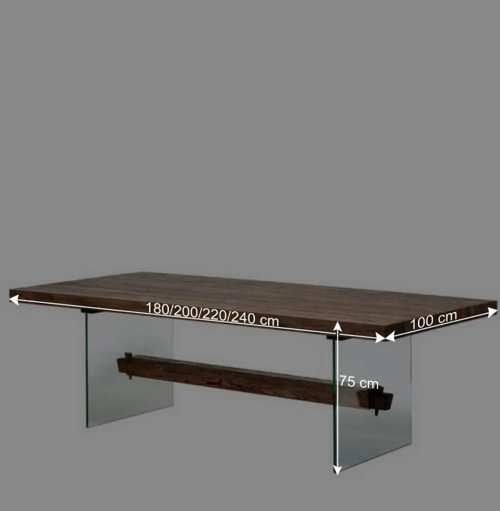 Wohnen Glasmöbel|Loft Möbel*Design Eiche Esstisch mit Glas Gestell - Ventida