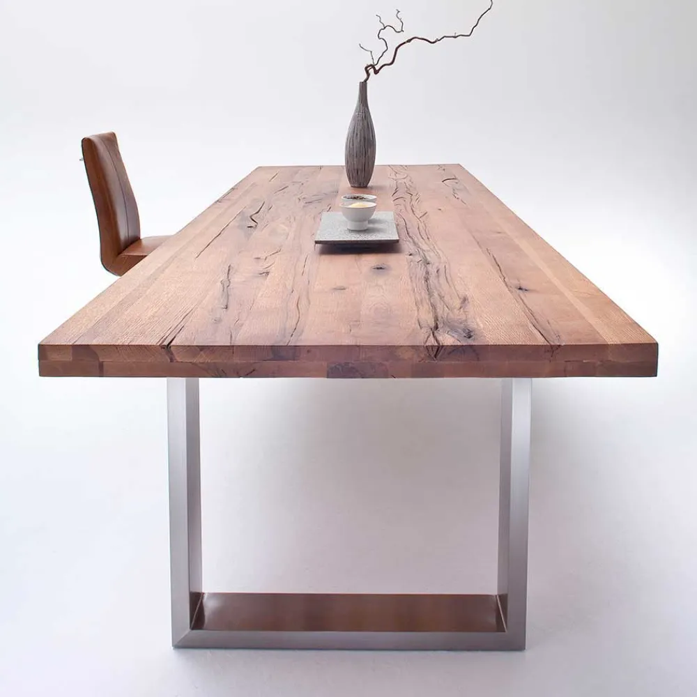 Wohnen Graue Möbel|Küchentische*Design Esszimmertisch mit Holz Eiche dunkel Venditora & Edelstahl