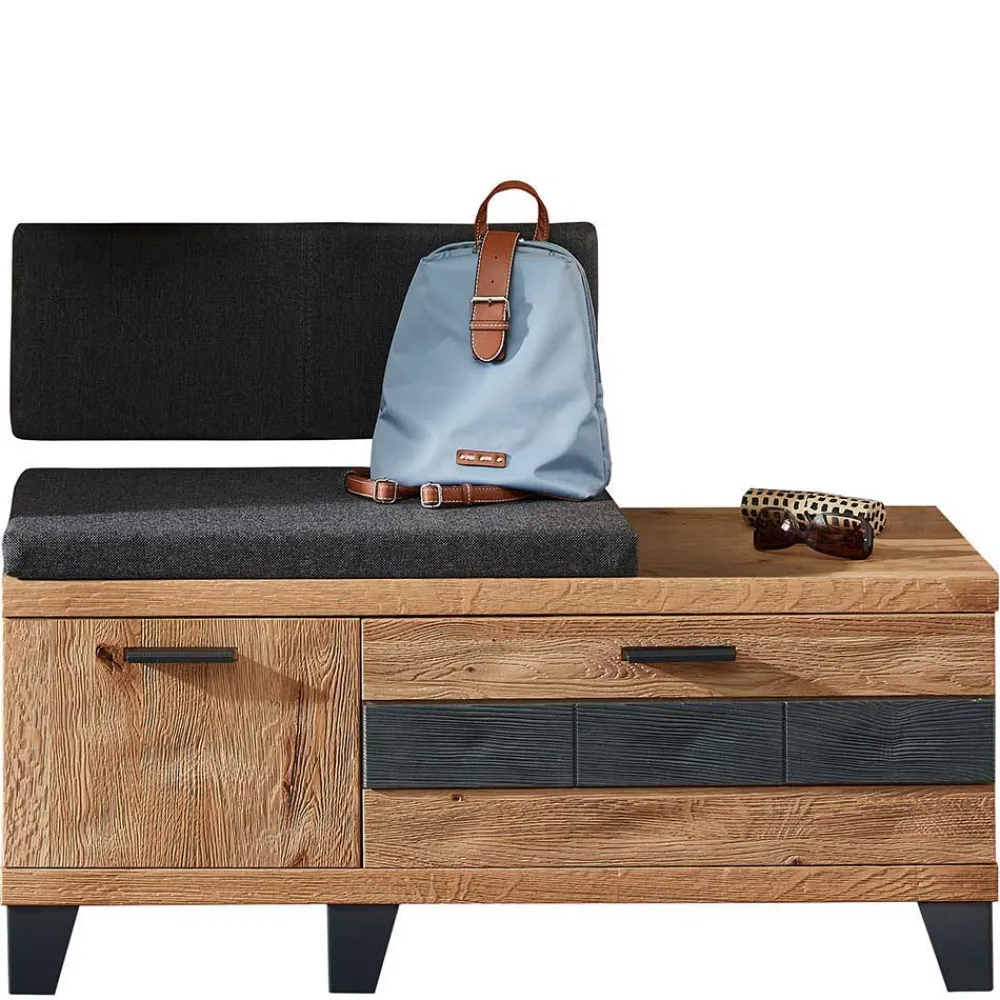 Wohnen Design Flurbank aus Wildeiche in Natur & Grau - Elprisca