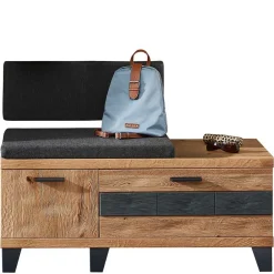 Wohnen Design Flurbank aus Wildeiche in Natur & Grau - Elprisca