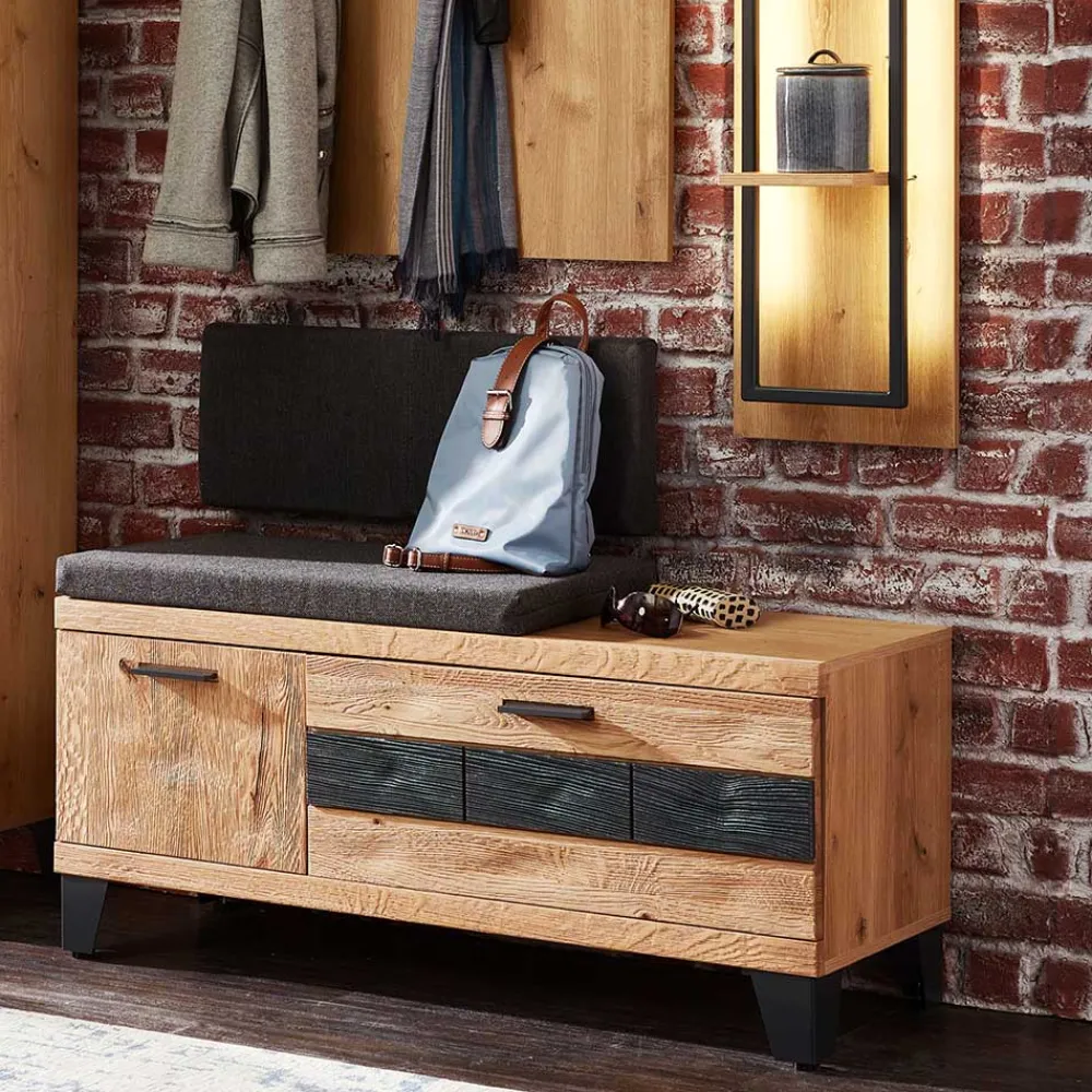 Wohnen Design Flurbank aus Wildeiche in Natur & Grau - Elprisca