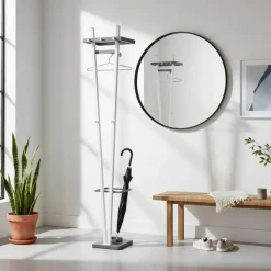 Wohnen Weiße Möbel|Kleiderständer*Design Garderobenständer mit Schirmhalter Tiber in Weiß