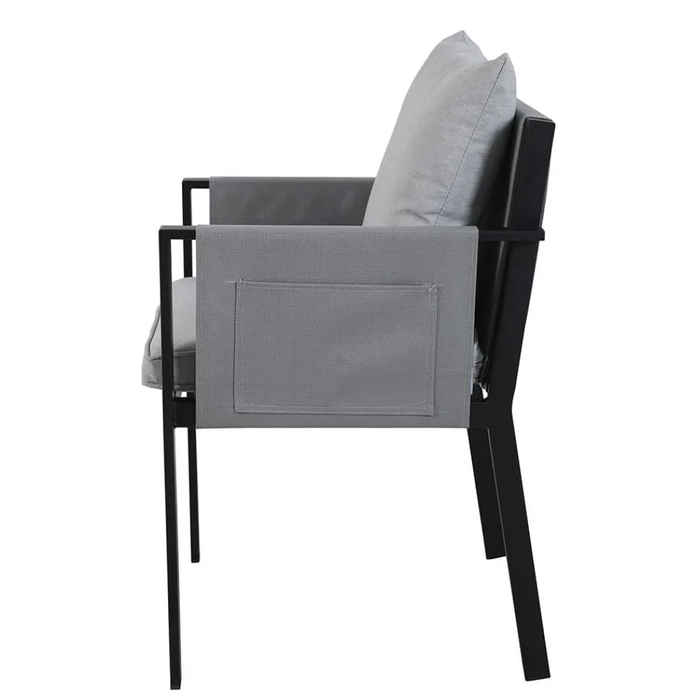 Wohnen Glasmöbel|Balkonmöbel*Design Garten-Essgruppe in Grau & Schwarz - Geraldine (siebenteilig)