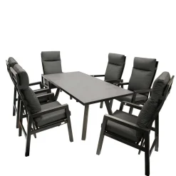 Wohnen Design Gartentisch Gruppe in Dunkelgrau - Curedo (siebenteilig)