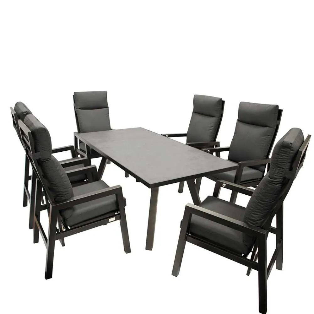 Wohnen Design Gartentisch Gruppe in Dunkelgrau - Curedo (siebenteilig)