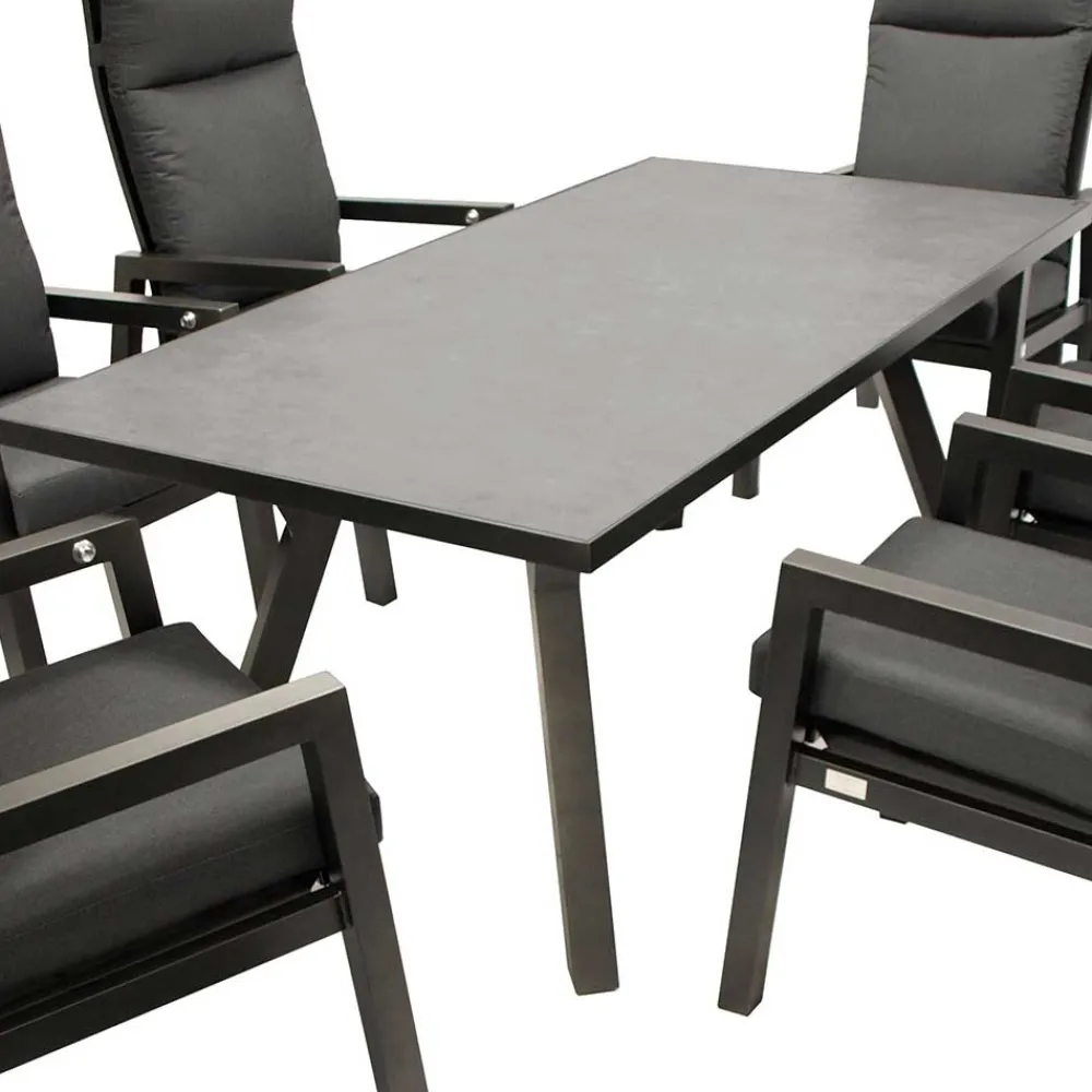 Wohnen Design Gartentisch Gruppe in Dunkelgrau - Curedo (siebenteilig)