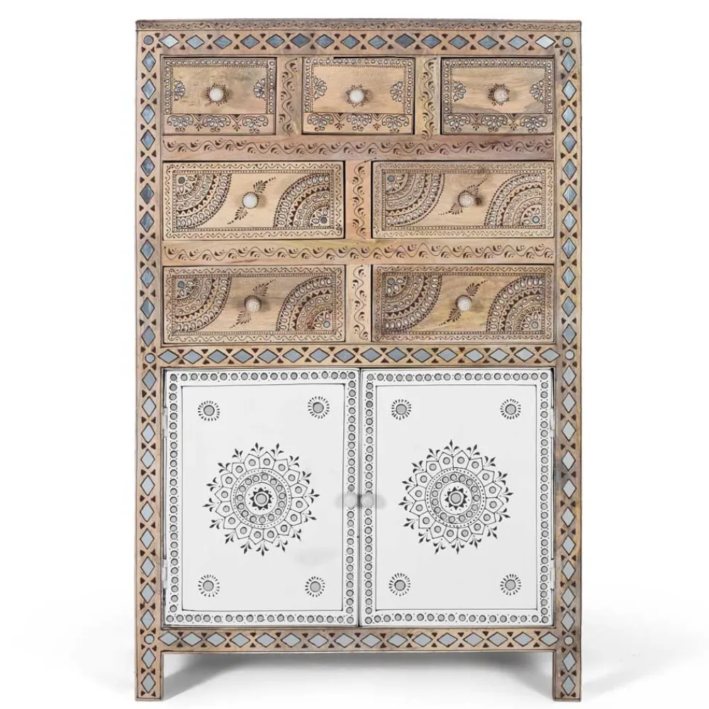 Wohnen Boho Style Möbel*Design Highboard aus Mangoholz reich verziert - Magie