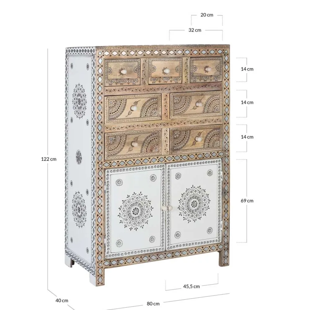 Wohnen Boho Style Möbel*Design Highboard aus Mangoholz reich verziert - Magie