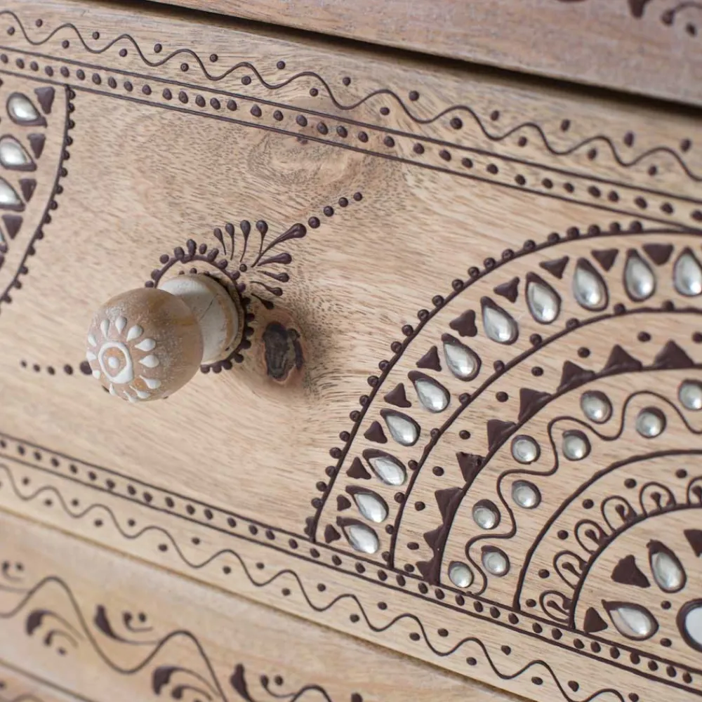 Wohnen Boho Style Möbel*Design Highboard aus Mangoholz reich verziert - Magie