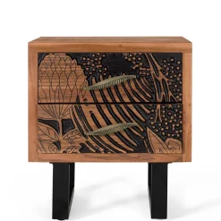 Wohnen Nachttische*Design Holz Nachtkommode mit Schnitzerei und Lack - Marcel