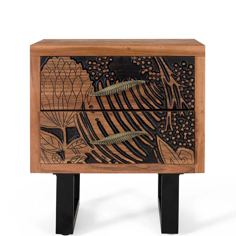 Wohnen Nachttische*Design Holz Nachtkommode mit Schnitzerei und Lack - Marcel