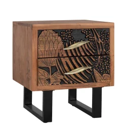 Wohnen Nachttische*Design Holz Nachtkommode mit Schnitzerei und Lack - Marcel