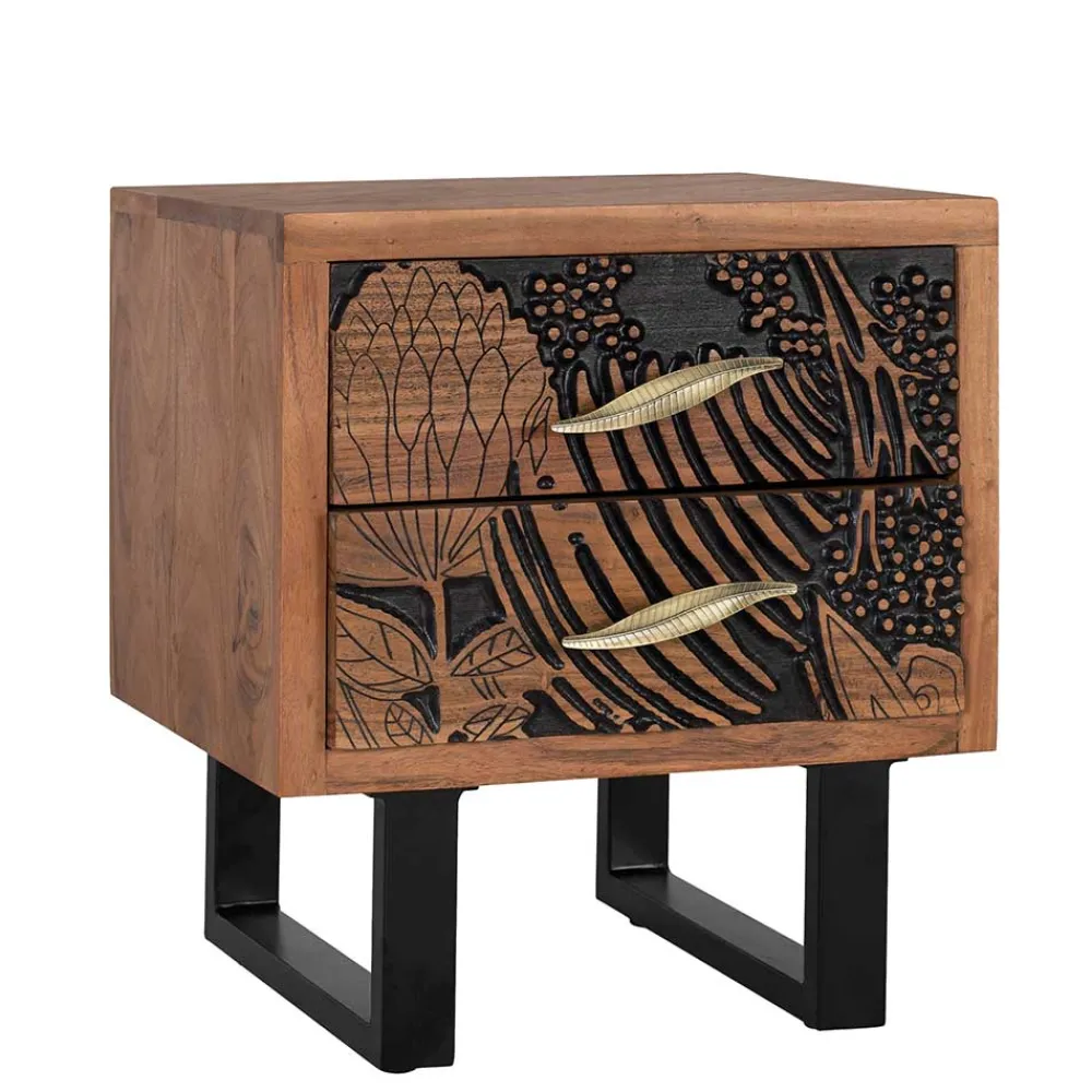 Wohnen Nachttische*Design Holz Nachtkommode mit Schnitzerei und Lack - Marcel