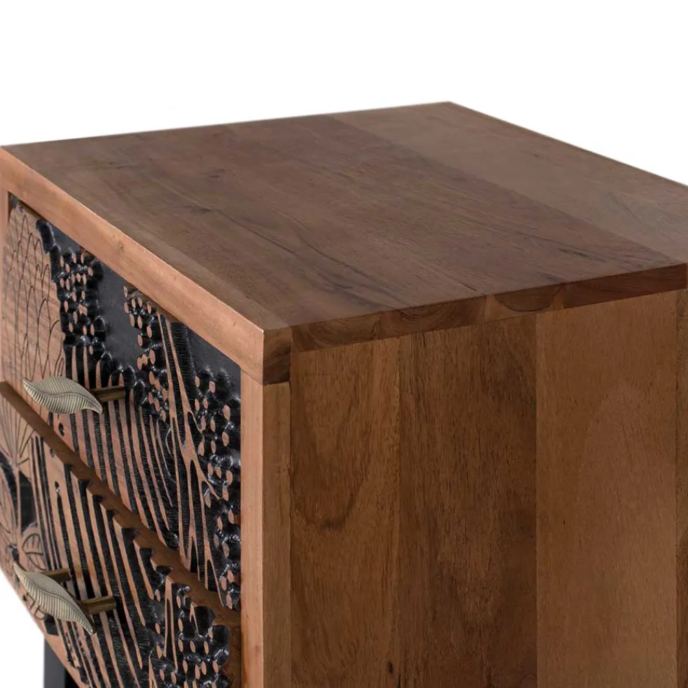 Wohnen Nachttische*Design Holz Nachtkommode mit Schnitzerei und Lack - Marcel