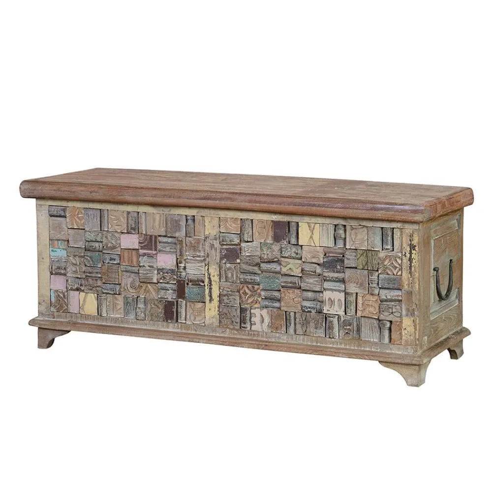 Wohnen Boho Style Möbel|Holztruhen*Design Holztruhe mit flachem Deckel - Gregoriana