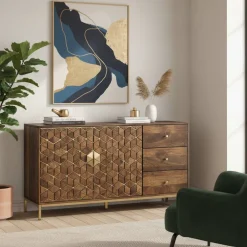 Wohnen Braune Möbel|Sideboards & Kommoden*Design Kombi-Kommode in Walnuss Braun und Gold - Feregato