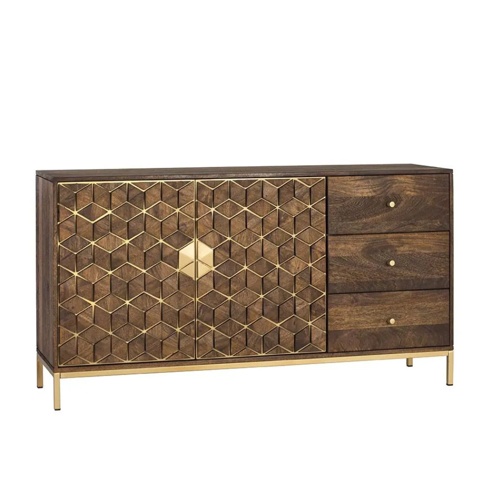 Wohnen Braune Möbel|Sideboards & Kommoden*Design Kombi-Kommode in Walnuss Braun und Gold - Feregato