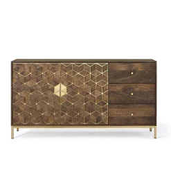 Wohnen Braune Möbel|Sideboards & Kommoden*Design Kombi-Kommode in Walnuss Braun und Gold - Feregato