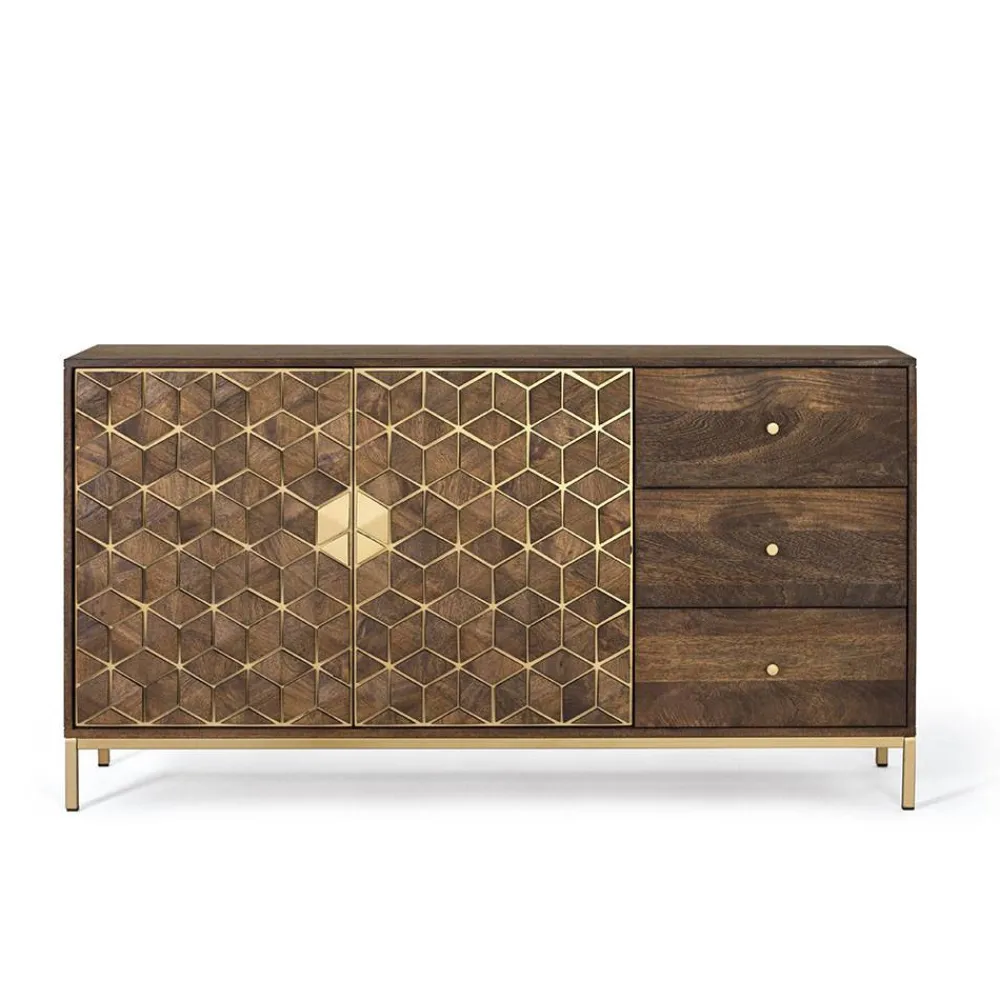 Wohnen Braune Möbel|Sideboards & Kommoden*Design Kombi-Kommode in Walnuss Braun und Gold - Feregato