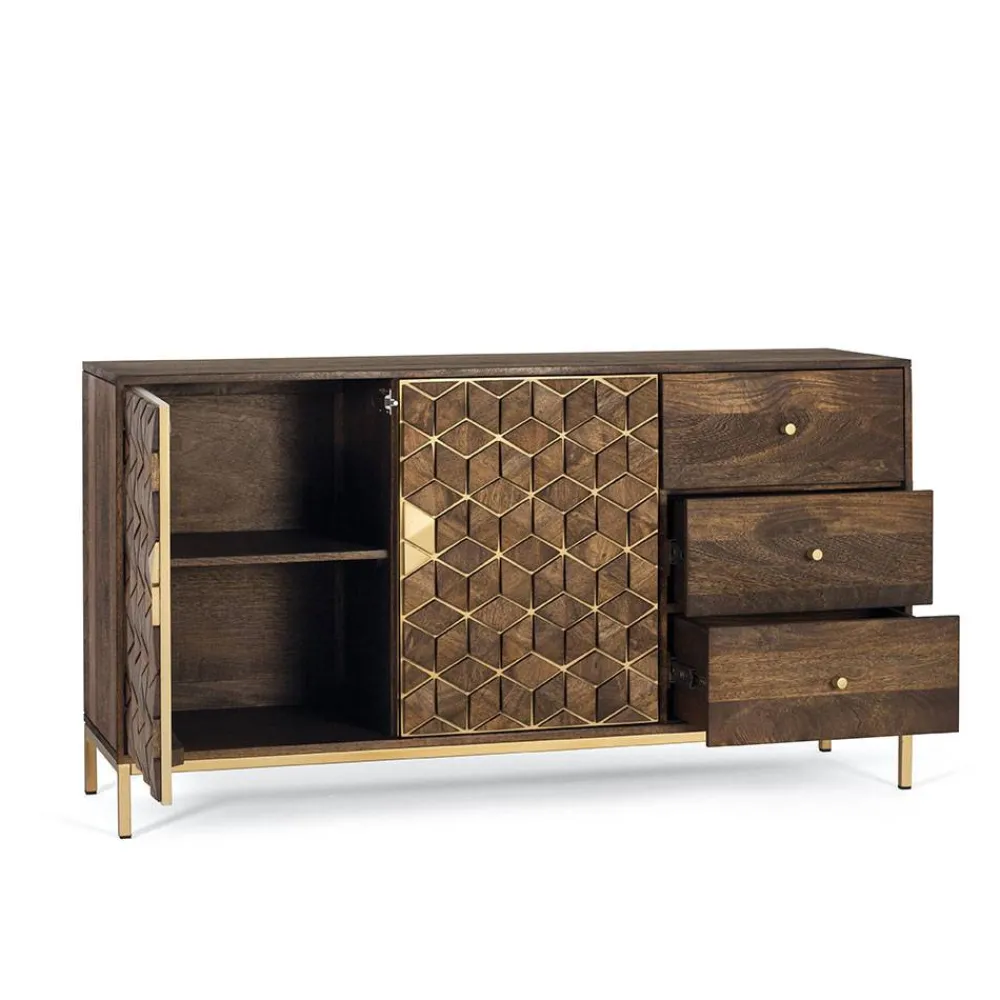 Wohnen Braune Möbel|Sideboards & Kommoden*Design Kombi-Kommode in Walnuss Braun und Gold - Feregato