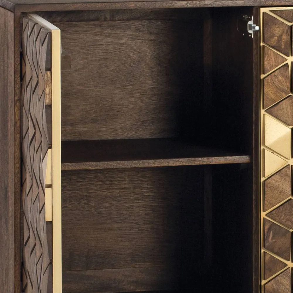 Wohnen Braune Möbel|Sideboards & Kommoden*Design Kombi-Kommode in Walnuss Braun und Gold - Feregato