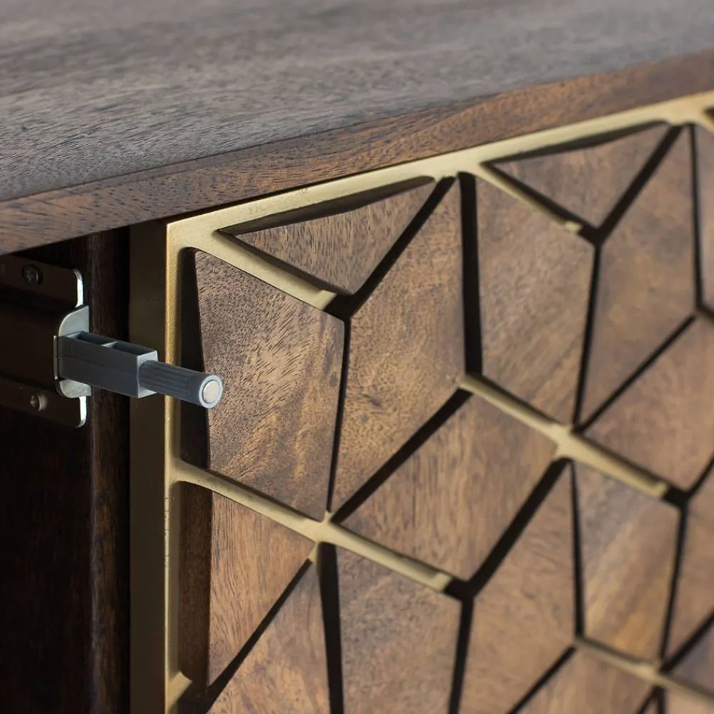 Wohnen Braune Möbel|Sideboards & Kommoden*Design Kombi-Kommode in Walnuss Braun und Gold - Feregato