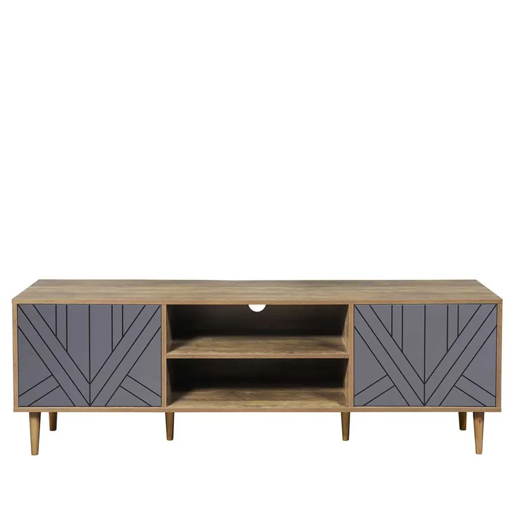 Wohnen Design Lowboard für TV in Grau & Natur - Ascolano