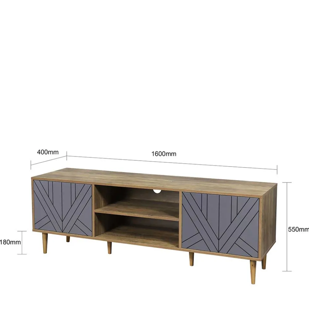 Wohnen Design Lowboard für TV in Grau & Natur - Ascolano