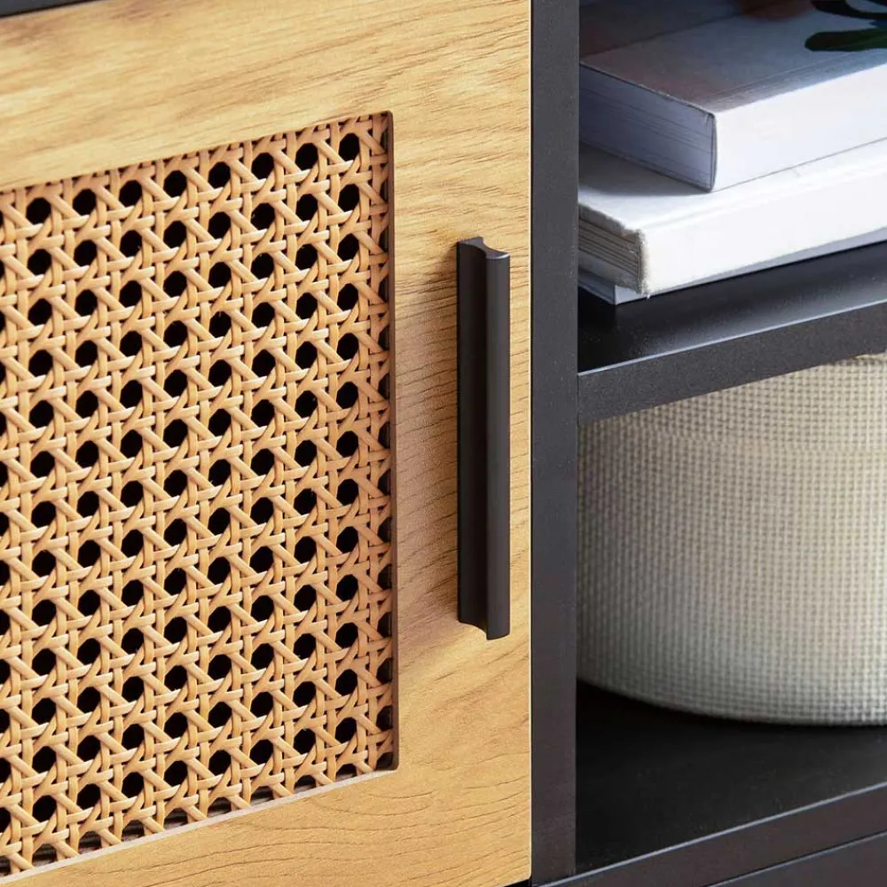 Wohnen Rattanmöbel*Design Lowboard in Schwarz und Natur - Around