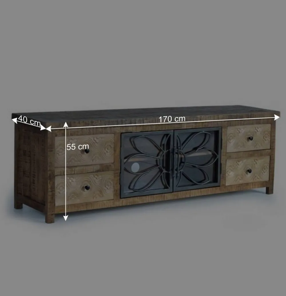 Wohnen Design Lowboard mit Glas Metalltüren - Everton