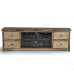 Wohnen Design Lowboard mit Glas Metalltüren - Everton