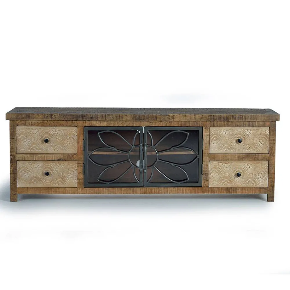 Wohnen Design Lowboard mit Glas Metalltüren - Everton