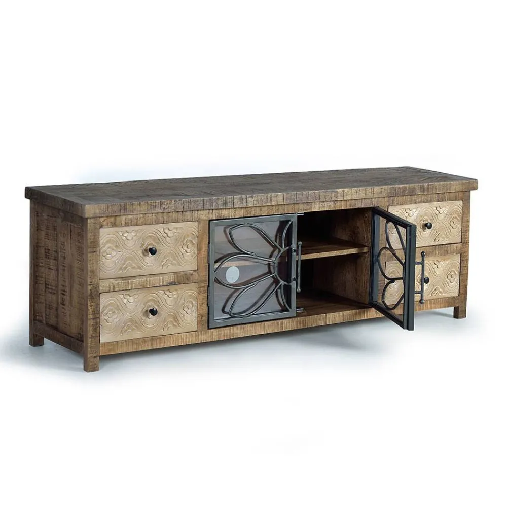 Wohnen Design Lowboard mit Glas Metalltüren - Everton