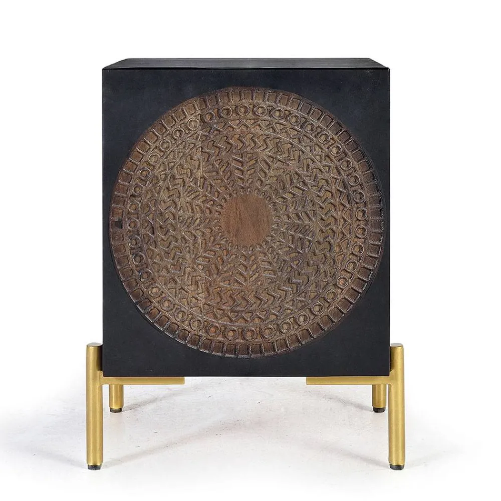 Wohnen Nachttische*Design Nachtschrank mit Mandala Schnitzerei - Synessa