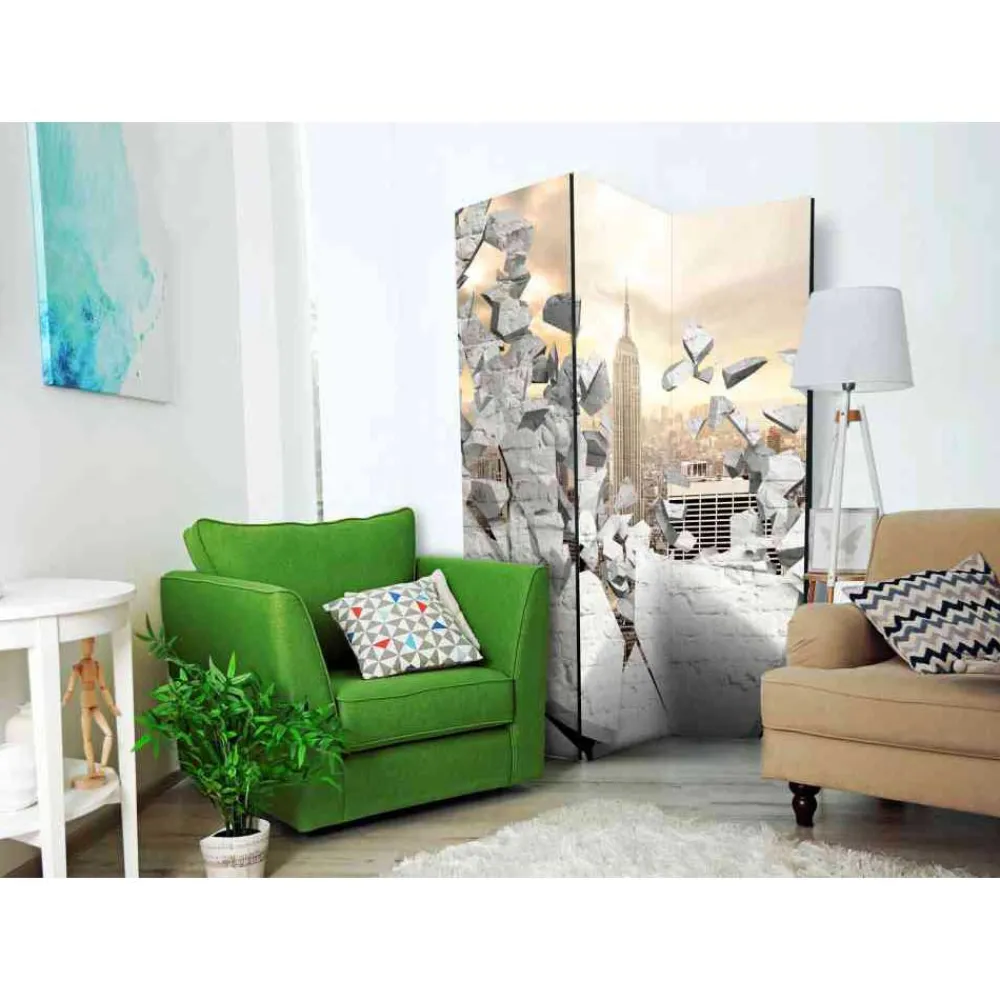 Wohnen Wohnzimmer-Regale|Paravents*Design Paravent Broken Wall & City - Wooden