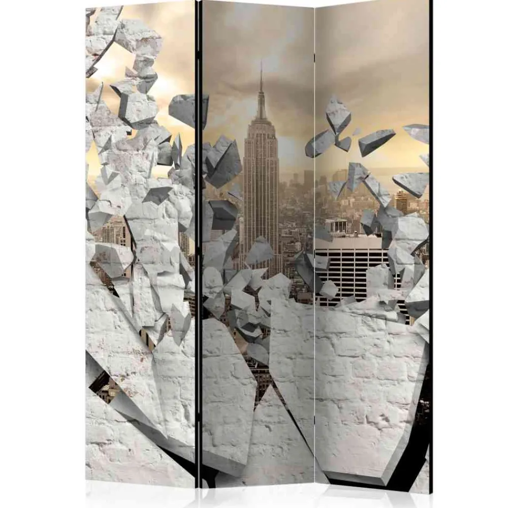 Wohnen Wohnzimmer-Regale|Paravents*Design Paravent Broken Wall & City - Wooden