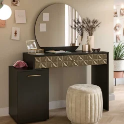 Wohnen Design Schminktisch in Schwarz und Gold - Madrilena