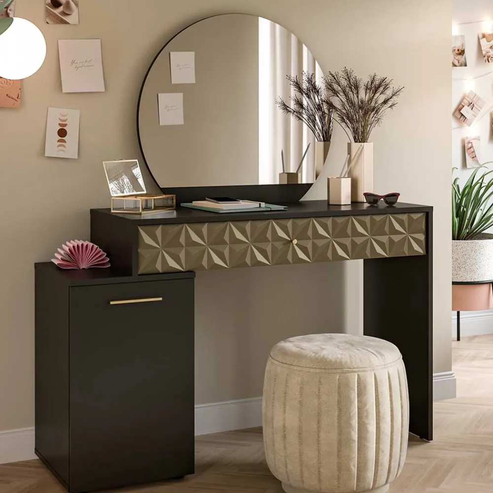 Wohnen Design Schminktisch in Schwarz und Gold - Madrilena
