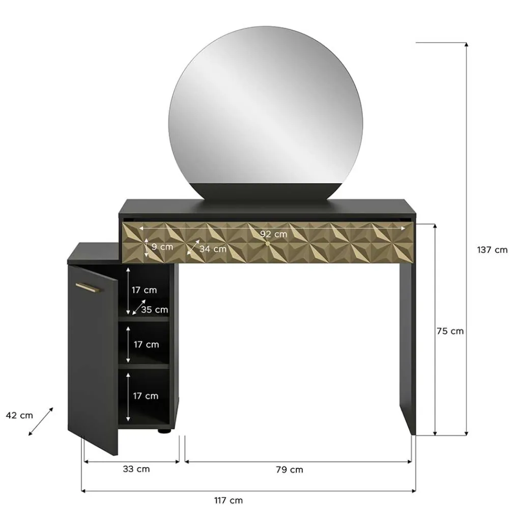 Wohnen Design Schminktisch in Schwarz und Gold - Madrilena