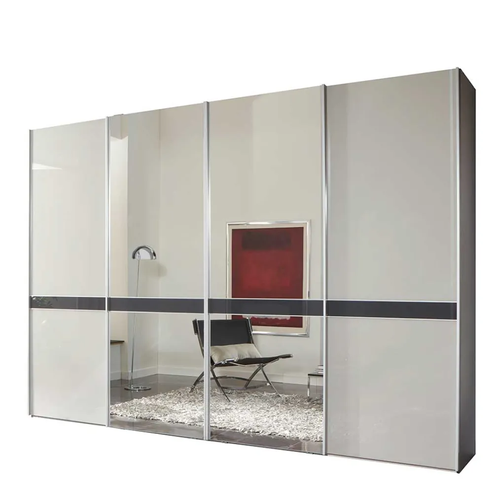 Wohnen Design Schrank mit Spiegel & Glas Front Hellgrau - Capolyna