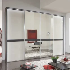 Wohnen Design Schrank mit Spiegel & Glas Front Hellgrau - Capolyna