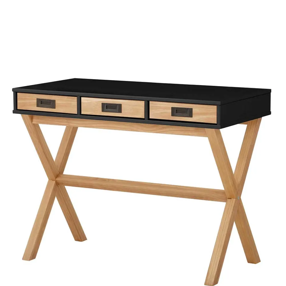 Kinder Wohnen Design Schreibtisch in Schwarz und Kiefer Natur - Adios