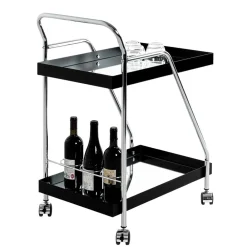 Wohnen Design Servierwagen mit zwei Spiegelglas Ablagen - Asticia