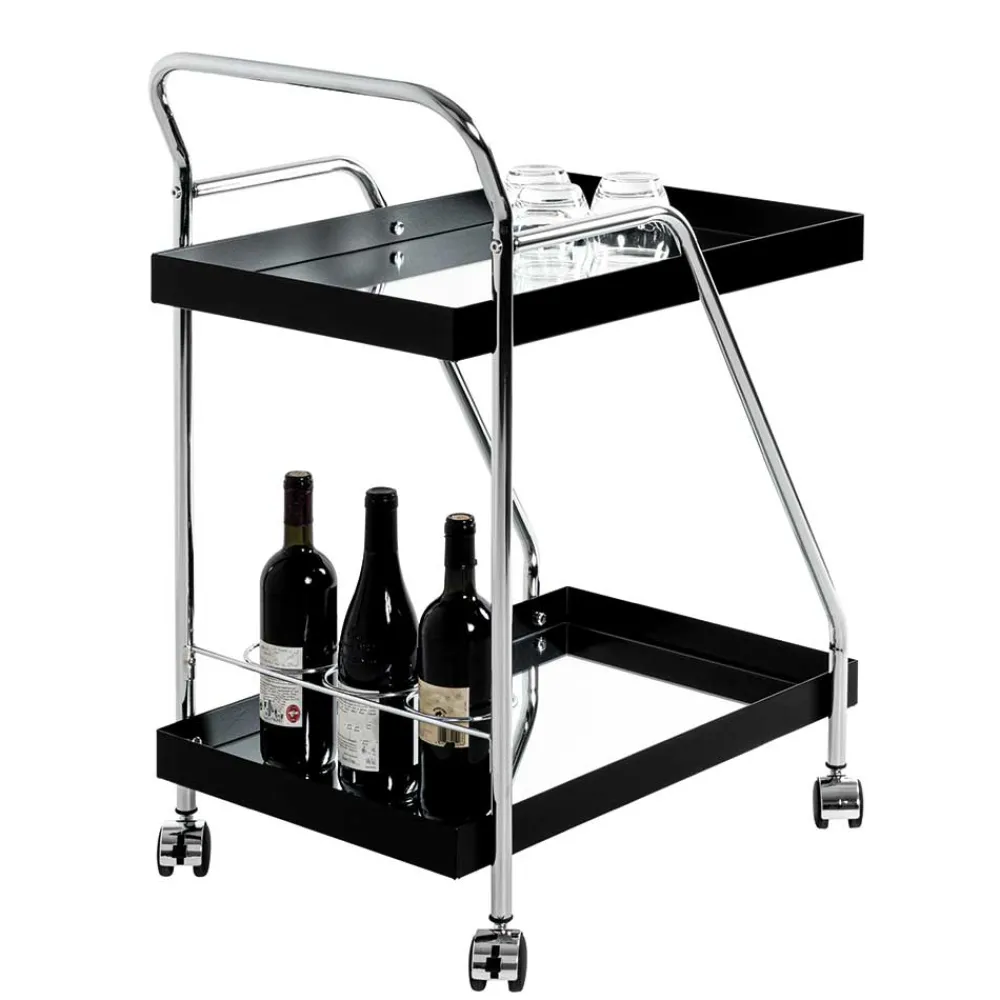 Wohnen Design Servierwagen mit zwei Spiegelglas Ablagen - Asticia